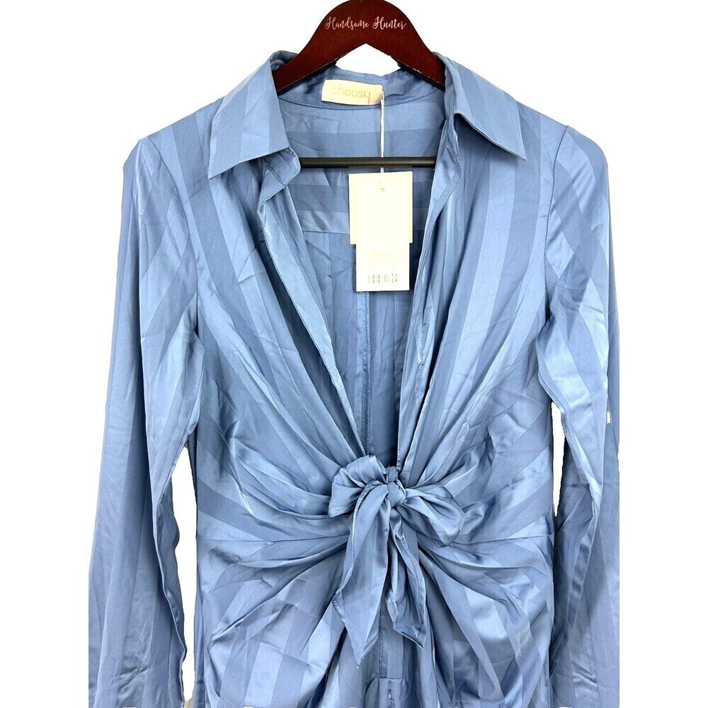 Choosy‎ Lafayette Womens Sz 4 Blue Striped Jumpsuit Pockets Front Tie Comfort H4 - Picture 5 of 12